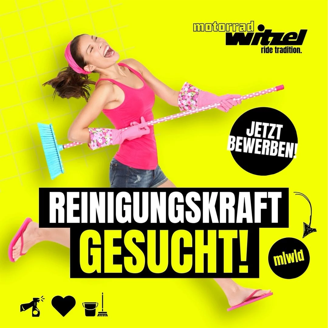 Vorschaubild für Post - 🧽𝗥𝗲𝗶𝗻𝗶𝗴𝘂𝗻𝗴𝘀𝗸𝗿𝗮𝗳𝘁 𝗴𝗲𝘀𝘂𝗰𝗵𝘁 – 𝗮𝗯 𝘀𝗼𝗳𝗼𝗿𝘁! 🏍️

Du hast ein Auge fürs Detail und sorgst gerne für Ordnung und Glanz? Dann bist du bei uns genau richtig!

👉 𝗪𝗲𝗿𝗱𝗲 𝗧𝗲𝗶𝗹 𝗱𝗲𝗿 𝗪𝗜𝗧𝗭𝗘𝗟-𝗖𝗥𝗘𝗪!
Unterstütze unser Team und sorge dafür, dass bei Motorrad Witzel alles blitzblank bleibt.

📍 𝗝𝗲𝘁𝘇𝘁 𝗯𝗲𝘄𝗲𝗿𝗯𝗲𝗻:
https://jobs-motorradwitzel.de/reinigungskraft-2/

#MotorradWitzel #WitzelCrew #Jobangebot #Stellenanzeige #Reinigungskraft #TeamWitzel #JobChance #Motorradliebe #Karriere #JetztBewerben