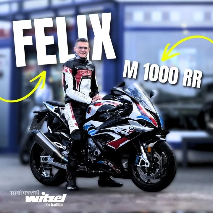 Vorschaubild für Post - Felix durfte seine neue 𝗕𝗠𝗪 𝗠 𝟭𝟬𝟬𝟬 𝗥𝗥 bei uns in Empfang nehmen 😍🏍️
Ein echtes Statement auf zwei Rädern – kompromisslos, stark und einfach atemberaubend 💥

𝗟𝗶𝗲𝗯𝗲𝗿 𝗙𝗲𝗹𝗶𝘅, wir wünschen dir unvergessliche Momente mit deinem Bike und immer eine sichere Fahrt! 🤝

👉 𝗣𝗿𝗼𝗯𝗲𝗳𝗮𝗵𝗿𝘁𝗲𝗻 𝘀𝗶𝗻𝗱 𝗷𝗲𝘁𝘇𝘁 𝗺ö𝗴𝗹𝗶𝗰𝗵!
Erlebe die Power selbst und spüre echtes Racing-Feeling hautnah 🔥

@leippefelix 

#fahrzeugübergabe #MotorradWitzel #BMWM1000RR  #FahrspaßPur #Superbike #BikeÜbergabe #MotorradMomente #RideOn #Performance #Traumbike #StaySafe