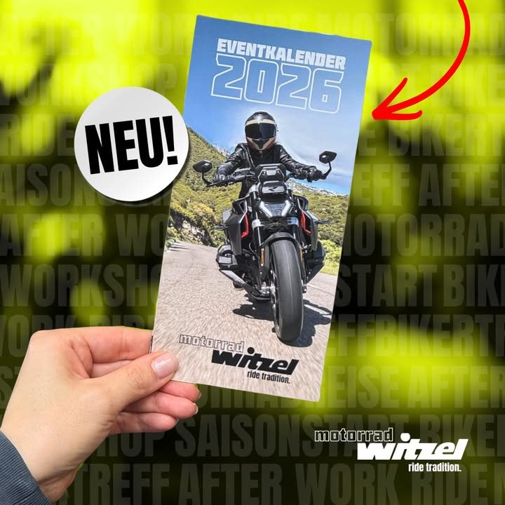 Vorschaubild für Post - 𝗗𝗲𝗿 𝗘𝘃𝗲𝗻𝘁𝗸𝗮𝗹𝗲𝗻𝗱𝗲𝗿 𝟮𝟬𝟮𝟲 𝗶𝘀𝘁 𝗱𝗮!🔥

Bereit für ein Jahr, das ihr nicht vergessen werdet? 
Euch erwarten unvergessliche Erlebnisse, spektakuläre Motorradtouren und exklusive Highlights, die ihr nicht verpassen dürft!

🏍️ Legendäre Motorradtouren
🎉 Einzigartige Special Events
🛠️ Spannende Workshops
✨ …und jede Menge Überraschungen!

👉𝗝𝗲𝘁𝘇𝘁 𝗶𝘀𝘁 𝗱𝗲𝗿 𝗽𝗲𝗿𝗳𝗲𝗸𝘁𝗲 𝗠𝗼𝗺𝗲𝗻𝘁:
Kalender sichern, Termine markieren und Vorfreude starten! 🚀

#Eventkalender #Saison2026 #Motorradliebe #MotorradWitzel #BMWMotorrad #YamahaMotorrad #fanticmotor #Neu #Ausfahrten #Events