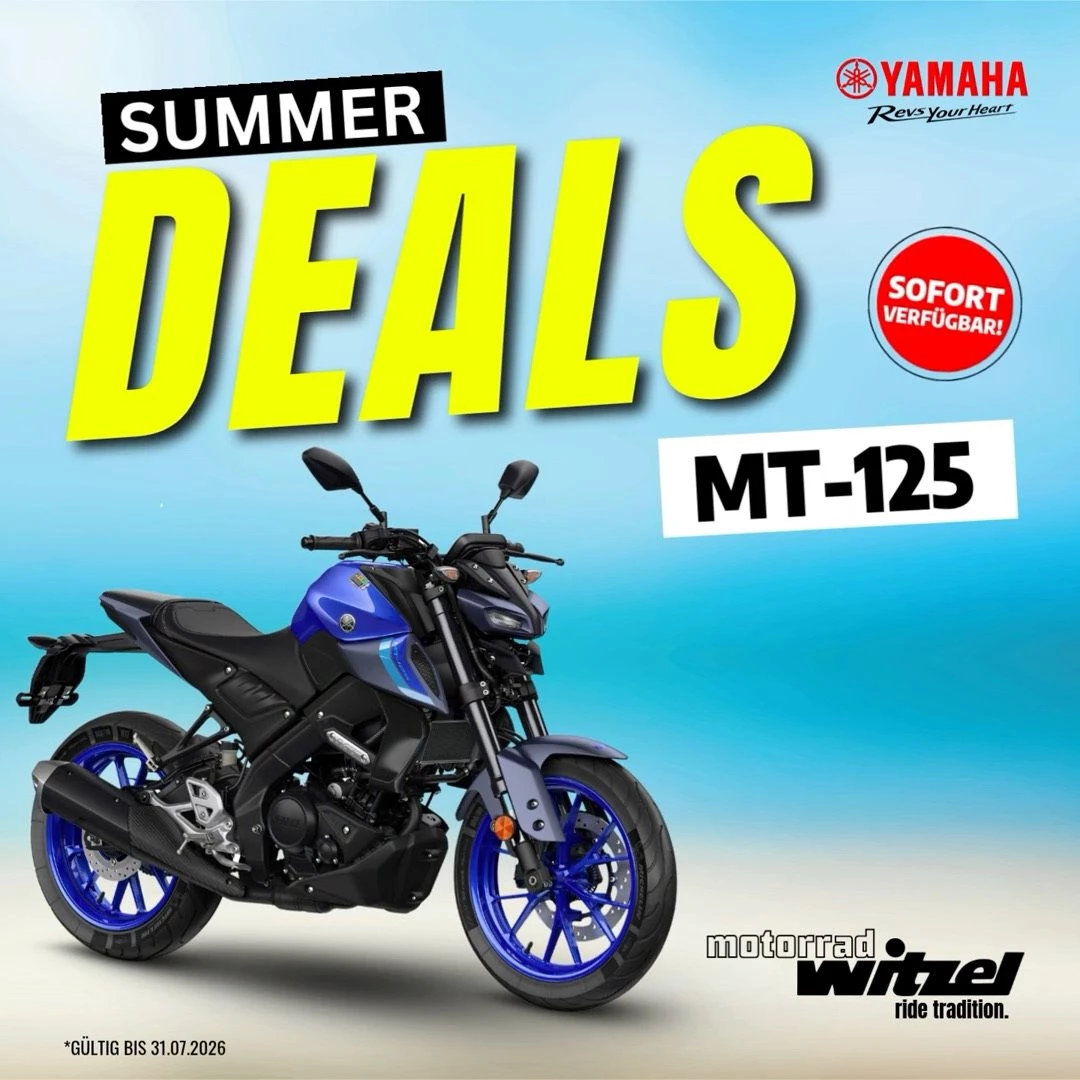 Vorschaubild für Post - Starte jetzt durch – mit 250 € Führerscheinzuschuss! 💙🏍️ 

Du machst gerade den  A1- oder A2-Führerschein  oder die B196-Erweiterung? Dann ist jetzt der perfekte Zeitpunkt für deinen Einstieg in die Motorradwelt!

Sichere dir 250 € Führerscheinzuschuss beim Kauf einer neuen Yamaha MT-125

So einfach geht's:
📄 Führerscheinkopie oder Fahrschulbestätigung mitbringen
🏍️ MT-125 auswählen
💶 250 € Zuschuss sichern und direkt losfahren!

Die Yamaha 125er Modelle überzeugen mit modernem Design, sparsamem Motor und jeder Menge Fahrspaß – ideal für Einsteiger und alle, die maximale Freiheit auf zwei Rädern erleben möchten.

👉Nur für kurze Zeit!*
Komm jetzt bei Motorrad Witzel vorbei und starte in deine Motorradsaison.

Motorrad Witzel – Dein Yamaha Partner in Sennfeld.

#Yamaha #MT125  #125cc #A1 #A2 #B196 #MotorradWitzel #RideTheNextLevel #Führerschein #Motorradfahren

*Aktionszeitraum bis 31.07.2026