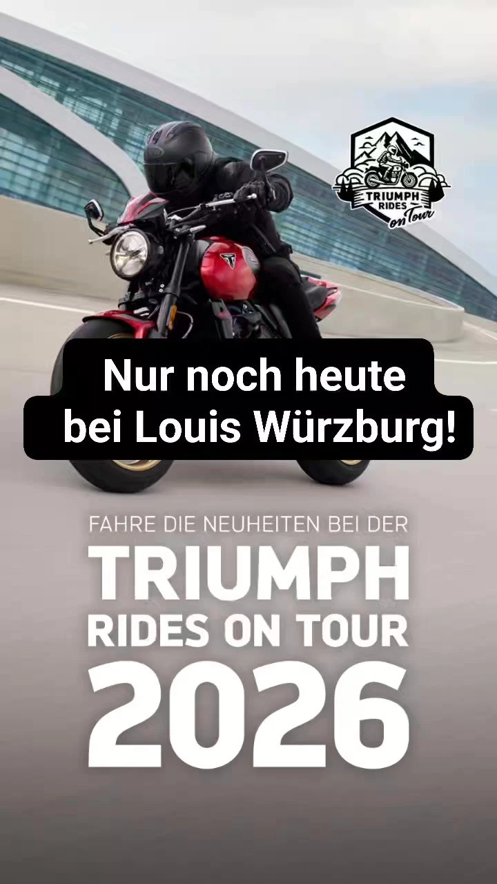 Vorschaubild für Post - TRIUMPH Rides on Tour 2026: Brit-Bike-Feeling live bei Louis in Würzburg

Motorräder wollen nicht erklärt, sondern gefahren werden. Unter diesem Motto macht TRIUMPH Rides on Tour 2026 Halt in Unterfranken: Am 29. und 30. Mai kommt die britische Traditionsmarke direkt zu uns zu Louis nach Würzburg.