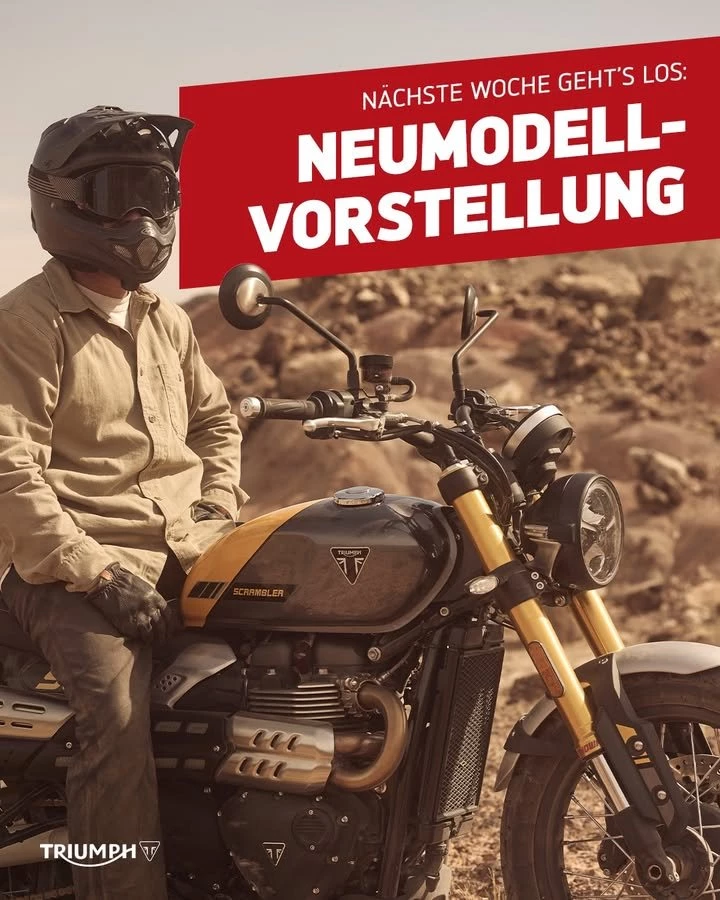 Vorschaubild für Post - ERLEBE DIE TRIUMPH NEUHEITEN 2026 LIVE

Es ist soweit – die brandneuen Triumph Motorräder sind bei uns eingetroffen.
Erlebe am 20.03.2026 die Neuheiten 2026 von Triumph live bei uns im Haus.

Von den brandneuen Modern Classics Modellen, bis hin zu den neuen Roadster Modellen wie der Street Triple RX und der Trident 800, bei uns lassen sich die Neuheiten hautnah erleben.

Kommt vorbei, erlebt die neueste Technik, das unverwechselbare Design und die pure Fahrfreude, für die Triumph bekannt ist. Egal, ob ihr auf der Suche nach eurer nächsten Maschine seid oder einfach Benzingespräche führen wollt, wir freuen uns auf euren Besuch.

Erlebt die nächste Generation Triumph live bei uns.