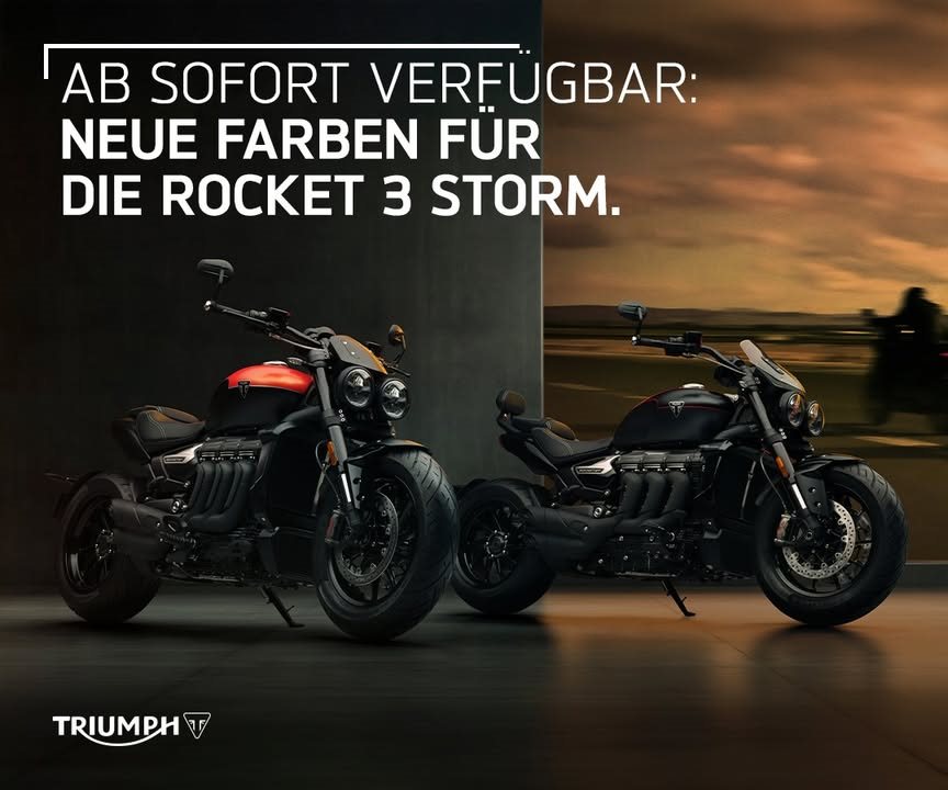 Vorschaubild für Post - Die Rocket 3 könnt ihr ab sofort in neuen Farben bei uns bestellen!
🧡 Rocket 3 Storm R in Satin Baja Orange & Matt Sapphire Black
🖤 Rocket 3 Storm GT in Matt Sapphire Black & Satin Granite
>> https://www.triumph-regensburg.de <<