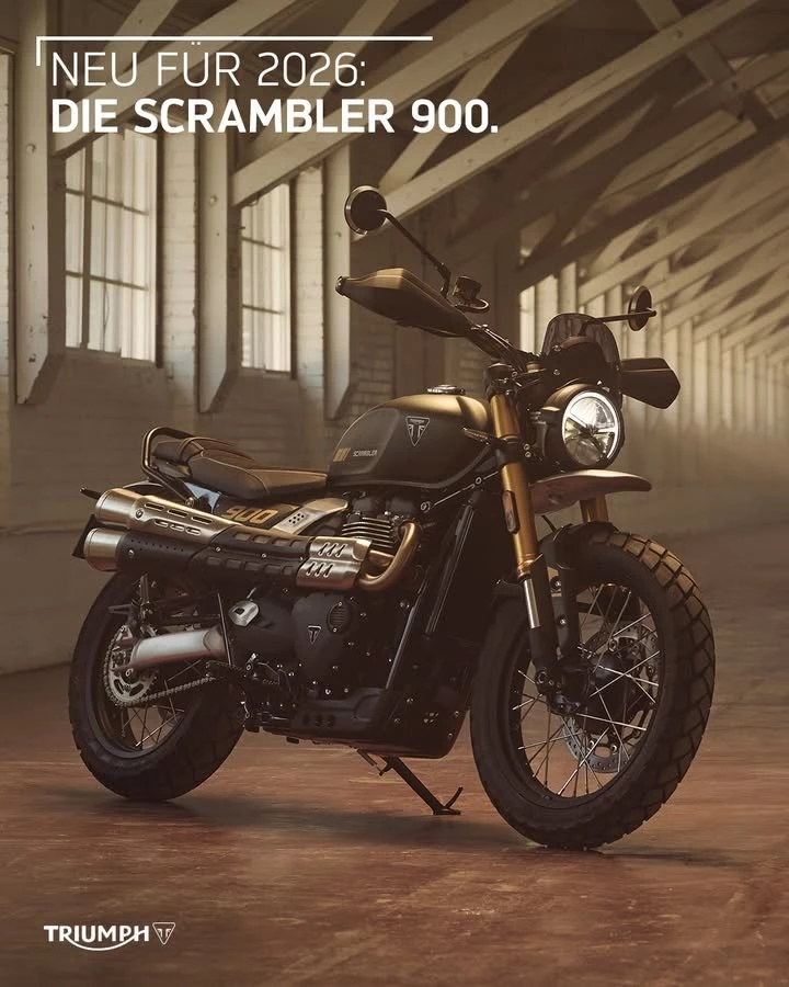 Vorschaubild für Post - Besser als je zuvor: Die 2026er Scrambler 900 kommt mit jeder Menge Neuerungen daher!

✅ Weiterentwickeltes Fahrwerk mit Showa-Komponenten⁣ 
✅ Aluminium-Schwinge und Radialbremsen für verbesserte Leistungsfähigkeit - auf der Straße UND im Gelände⁣
✅ Leichtere Aluminiumfelgen
✅ Kurven-ABS & -Traktionskontrolle⁣

Ab Frühjahr bei uns verfügbar und schon jetzt vorbestellbar!
>> https://www.triumph-regensburg.de <<