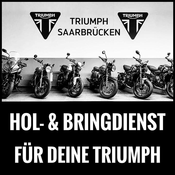 Vorschaubild für Post - Herbst | Winter Hol- & Bring Dienst ! Das bedeutet, wir kommen zu dir nach Haus und holen deine Triumph ab, führen alle gewünschten oder notwendigen Arbeiten daran durch. Wenn deine Triumph dann fertig ist, bringen wir sie dir wieder. Dies alles zu einem fairen Preis ! Ruf uns einfach an 0681-83909191 oder Mail an verkauf@triumph-sb.de     #triumphsaarbrücken #triumphsaarland #triumphsaarbrückenmx #triumphmotorcycles #saarbrücken #saarland