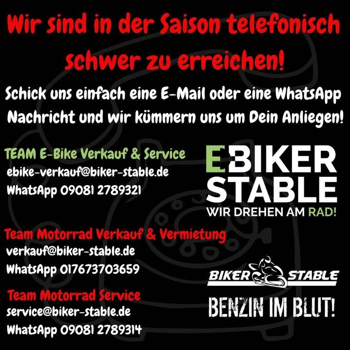 Vorschaubild für Post - Wir sind in der Saison telefonisch schwer zu erreichen!
Schick uns doch einfach eine E-Mail oder eine WhatsApp Nachricht mit deinem Anliegen und wir kümmern uns drum!

Vielen Dank für dein Verständnis! 😊