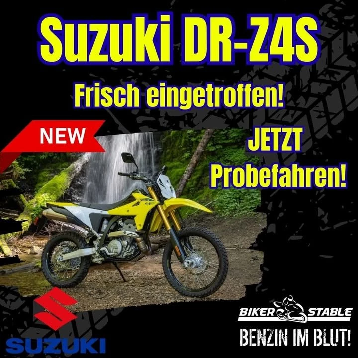 Vorschaubild für Post - Suzuki DR-Z4S – Enduro trifft Innovation!
Die neue Suzuki DR-Z4S (2025) ist da – leicht, stark und vollgepackt mit moderner Technik.
Ob Straße oder Gelände: Dieses Bike meistert beides mit Bravour.
Highlights:
398 ccm Einzylinder
38 PS
5-Gang-Getriebe
Traktionskontrolle
ABS (abschaltbar)
nur 151 kg
Enduro-Feeling mit modernem Komfort – das ist die neue DR-Z4S.
👉 Jetzt entdecken und Probefahrt sichern!