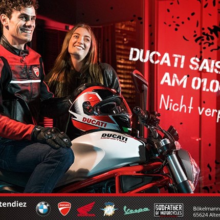 Ducati Saisonstart Vormerken: Am 1. April findet der Ducati Saisonstart bei uns statt.Freunde der italienischen Traditionsmarke müssen nicht länger warten: am 1. Apr ...