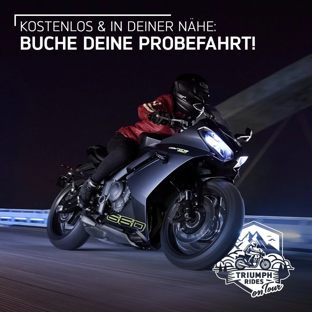 Vorschaubild für Post - 🚨 Dieses Wochenende ist es soweit!

TRIUMPH RIDES on Tour macht Station bei Polo Bremen.

Wenn Du schon immer einmal eine Triumph fahren wolltest, ist jetzt der perfekte Zeitpunkt. Komm vorbei, erlebe die Modelle live und sichere Dir eine Probefahrt.

📍 Polo Bremen, Borgwardstr. 2a, 28279 Bremen
📅 20.–21. Juni 2026

🎯 Die letzten Probefahrt-Termine sind noch verfügbar.

Jetzt anmelden:

👉 https://triumph-rides-on-tour.de/campaign-show/79/polo-bremen?language=de#description 

Wir freuen uns auf ein Wochenende voller Fahrspaß, Leidenschaft und echter Triumph-Momente.

#luebkemannundsievers #triumphbremen