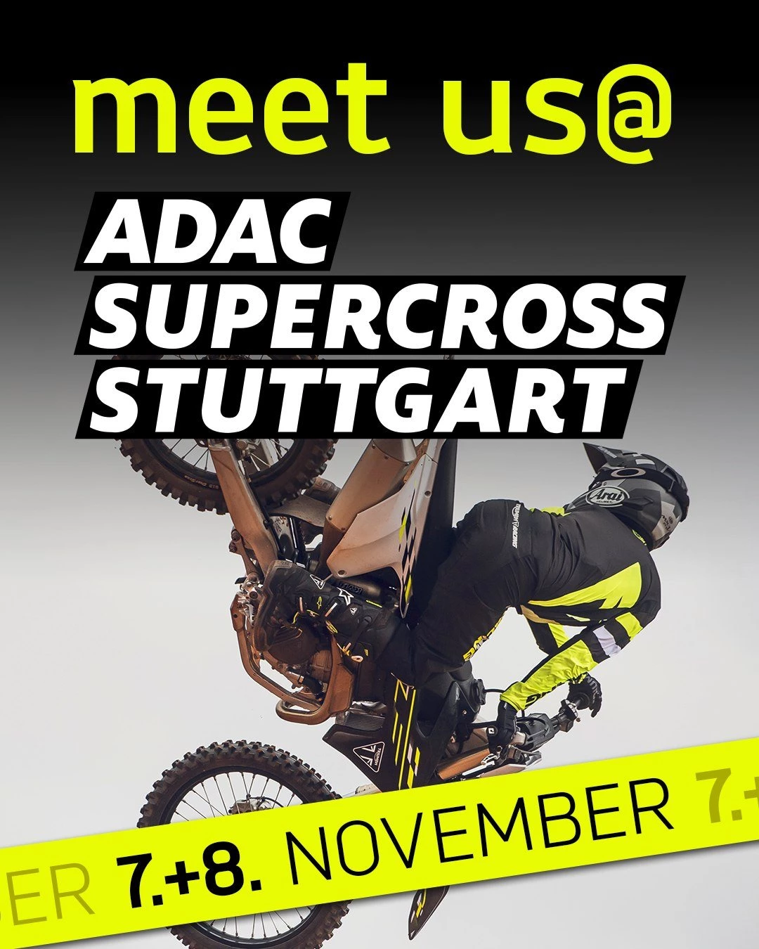 Vorschaubild für Post - Meet us @ #ADAC Supercross
Am Wochenende steigt in der Hanns-Martin-Schleyer-Halle das Motorsport-Event für die ganze Familie. Da dürfen wir natürlich nicht fehlen. Mit unseren #Motocross und #Enduro-Bikes begrüßen wir euch am Freitag und Samstag auf der Fanmeile. Unser Team freut sich auf »Dirty Talk« mit euch und zeigt euch die Highlights unserer fantastischen Bikes hautnah. 

#triumphschwaebischealb #adac #triumphmotorcycles #heroldstatt #bikelife #team #triumphgermany #fortheride #performance #motocross #supercross #stuttgart #0711 #Movember  #tf450x