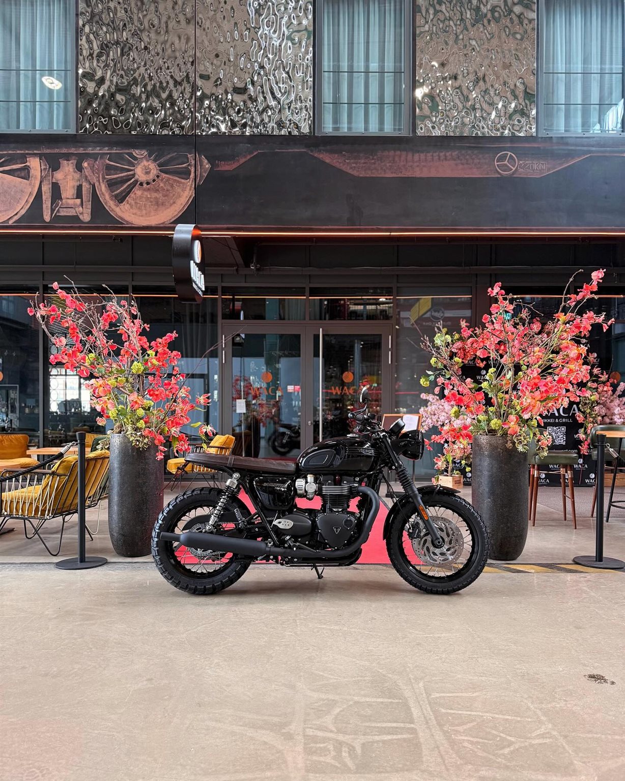 Vorschaubild für Post - 🌸 Vor floraler Kulisse zeigt unsere umgebaute Bonneville T120 Black (MJ 2025), wie elegant ein klassisches Bike auftreten kann. Schwarz, clean, funktional – und bis ins Detail individualisiert.
🔧 Umbauten by Triumph München:
• Motone Blinker vorn & hinten
• Heckwegkit & Scheinwerfergitter – Classic Bike Raisch
• CNC-Spiegel, Hebel, Sitzbank & Griffe – Triumph Zubehör
• Beeline II Navi – clean & clever
• Heidenau K60 Scout – Grip trifft Klassiker-Look
• Hauptständer & Tankpad - Triumph Zubehör
Du willst kein Serienbike. Du willst dein Bike.
Und du willst eine Bonneville, die so individuell ist wie du? Dann meld dich bei uns – wir bauen das.
#bonnevillet120black #customtriumph #modernclassic #builtnotbought #triumphmotorcycles #bonnevillebobber #triumphmunich #motorworldmünchen #dörrgroup #bonneville #modernclassic #triumphofficial #motorradmünchen
#triumphmünchen #fortheride