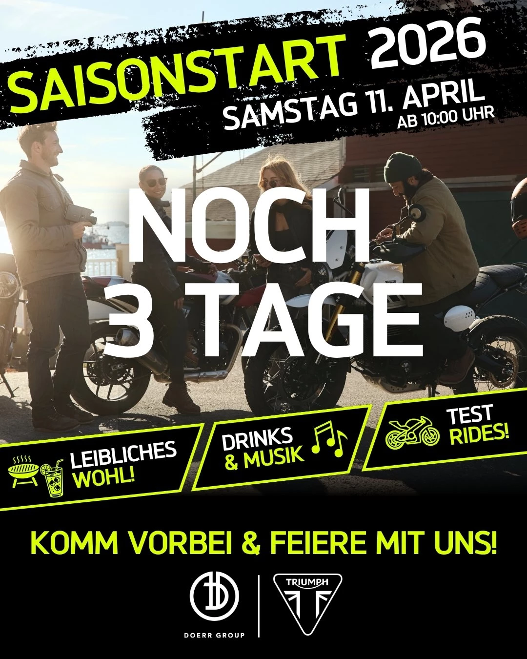 Vorschaubild für Post - Nur noch 3 Tage! 🤜🤛 Der Saisonstart in der Motorworld rückt näher. Freut euch auf entspannte Benzingespräche bei kühlen Drinks. 🥤
Wir drehen die Musik auf und machen es uns gemütlich. Wer ist dabei? Markiert eure Begleitung! 👇
📍 11.04. | 10:00 – 15:00 Uhr