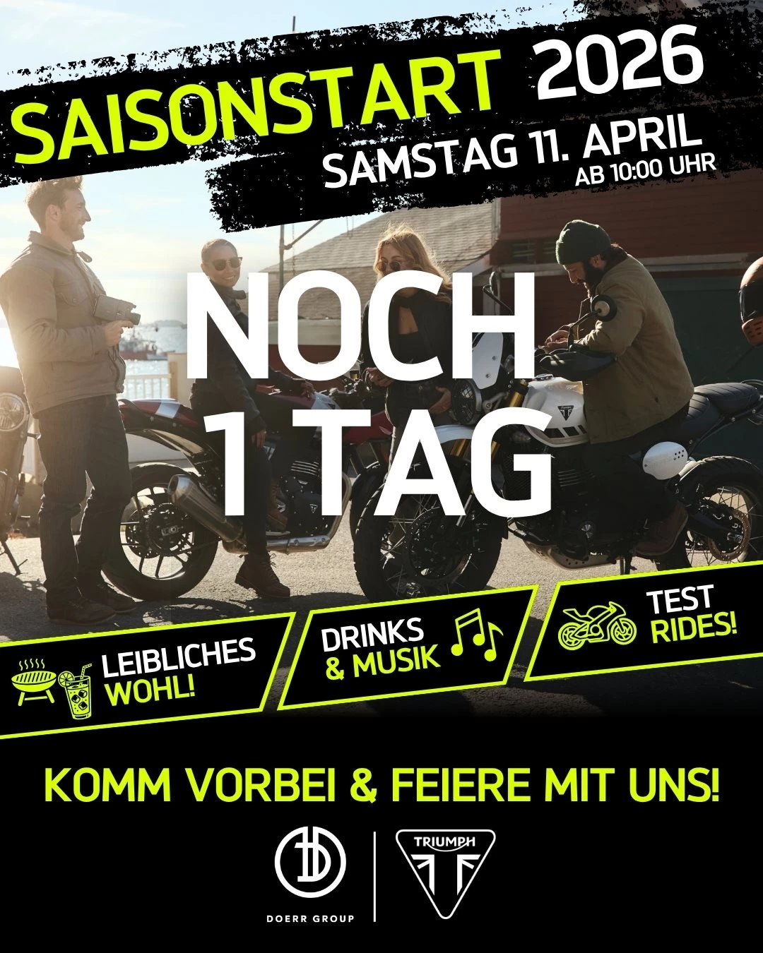 Vorschaubild für Post - Morgen ist es endlich soweit! 🚀 Ab 10 Uhr feiern wir den Saisonstart in der Motorworld München.

Es gibt alles, was das Biker-Herz begehrt:
✅ Kühle Drinks & leckeres Essen
✅ Beste Musik & Stimmung
✅ Testrides & Benzingespräche

Wir sehen uns morgen zwischen 10:00 und 15:00 Uhr. Wir freuen uns auf euch! 🏍️🍻