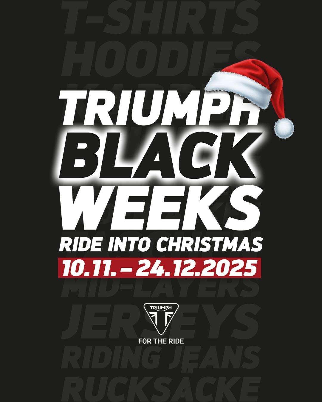 Vorschaubild für Post - DIE TRIUMPH BLACK WEEKS SIND ZURÜCK! 
Sichere dir jede Menge exklusive Deals rund um Bekleidung, Zubehör und mehr bei uns im Showroom. 🤝

Wir freuen uns auf dich!
#triumph #triumphmotorcycles #fortheride #blackweeks