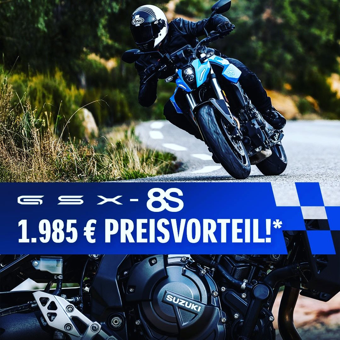 Vorschaubild für Post - Suzuki GSX-8S zum absoluten Hammerpreis.

Suzuki Sonderaktion nur diesen Monat

Nur solange der Vorrat reicht