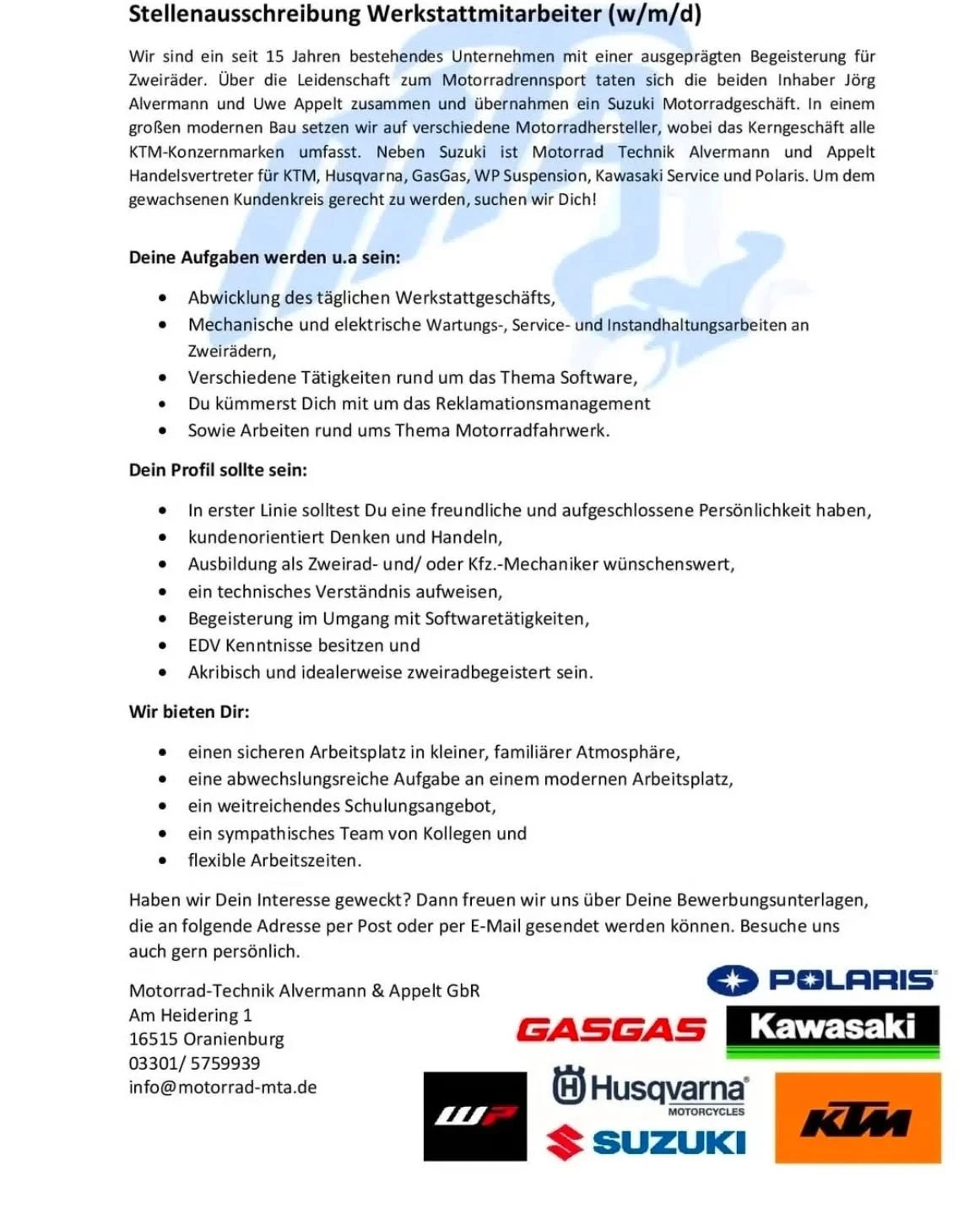 Vorschaubild für Post - #Job #motorrad #oranienburg #stellenangebot  #ausschreibung #zweiradmechaniker #kfzmechaniker
