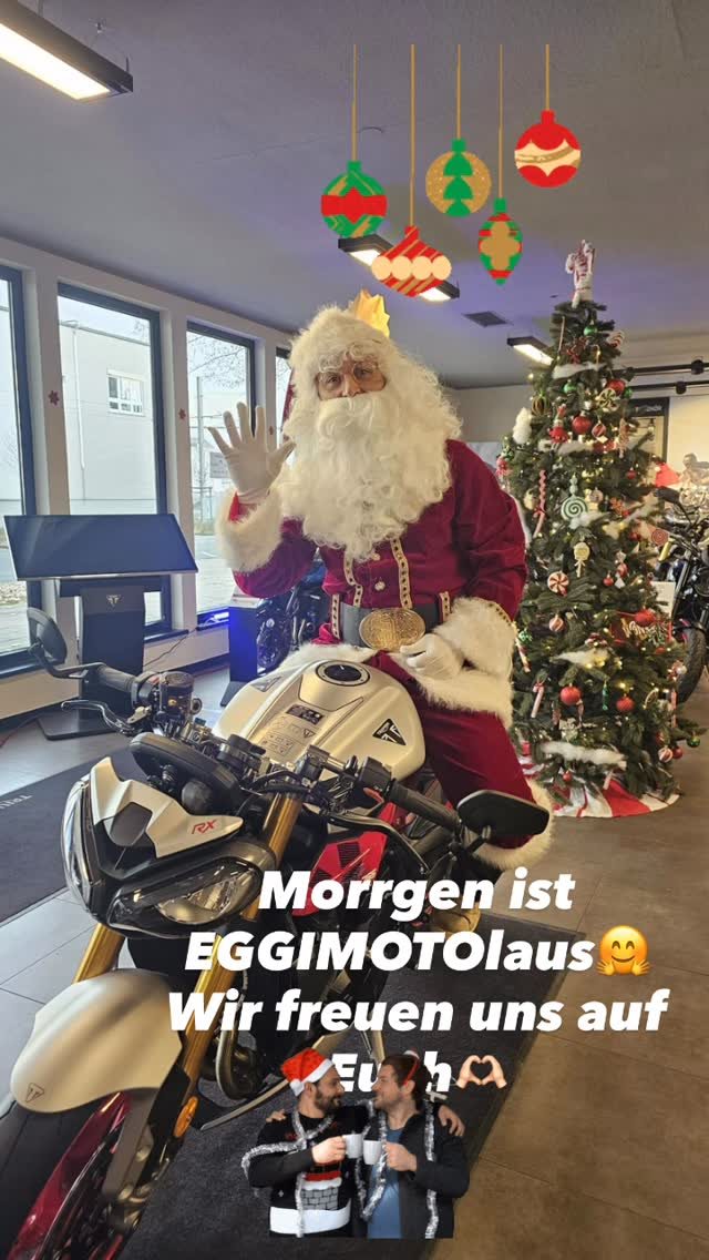 Vorschaubild für Post - Erinnerung an unser EGGIMOTOlaus ab 10h. Kommt gerne vorbei😁zwischen STREET TRIPLE RX und TRIDENT 800. Gibt es Glühwein , Herzhaftes und süßes ☺️. Und vielleicht ist für euch aus unserer Rabattaktion was dabei🤔😉