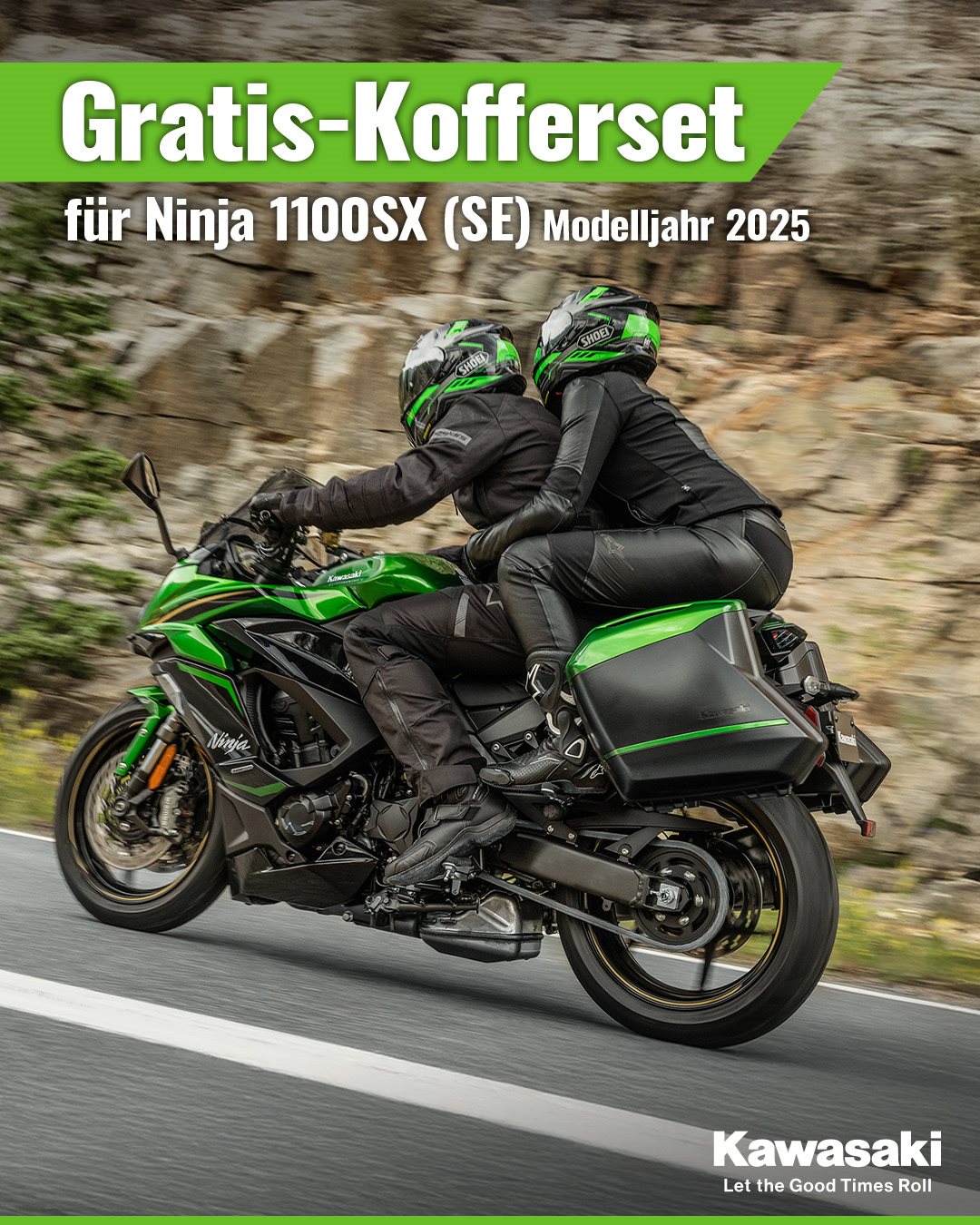 Vorschaubild für Post - Premium-Touring inklusive 🏍️💼💚
Jetzt beim Kauf einer Ninja 1100SX oder 1100SX SE des Modelljahrs 2025 den Quick-Release-Koffersatz inkl. Innentaschen im Wert von bis zu 1.000 € kostenlos dazu erhalten!

👉 Gleich bei uns vorbeischauen und Tourenkomfort erleben – solange Vorrat reicht

#Kawasaki #LetTheGoodTimesRoll #KawasakiDeutschland #Ninja1100SX #Ninja1100SXSE #Tourer