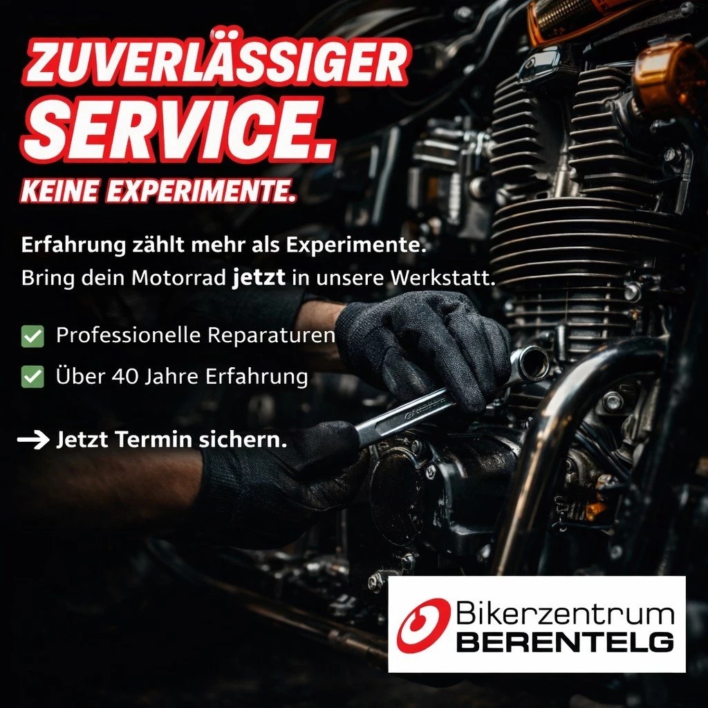 Vorschaubild für Post - ZUVERLÄSSIGER SERVICE.
KEINE EXPERIMENTE.

Dein Motorrad gehört in erfahrene Hände.
Nicht irgendwann – jetzt, bevor die Saison beginnt.

✔️ Professionelle Reparaturen
✔️ Klare Diagnosen, saubere Arbeit
✔️ Über 40 Jahre Werkstatt-Erfahrung

Wer jetzt kommt, fährt vorbereitet.
Wer wartet, kommt später dran.

👉 Jetzt Termin sichern und stressfrei in die Saison starten.

Bikerzentrum BERENTELG – Motorradwerkstatt