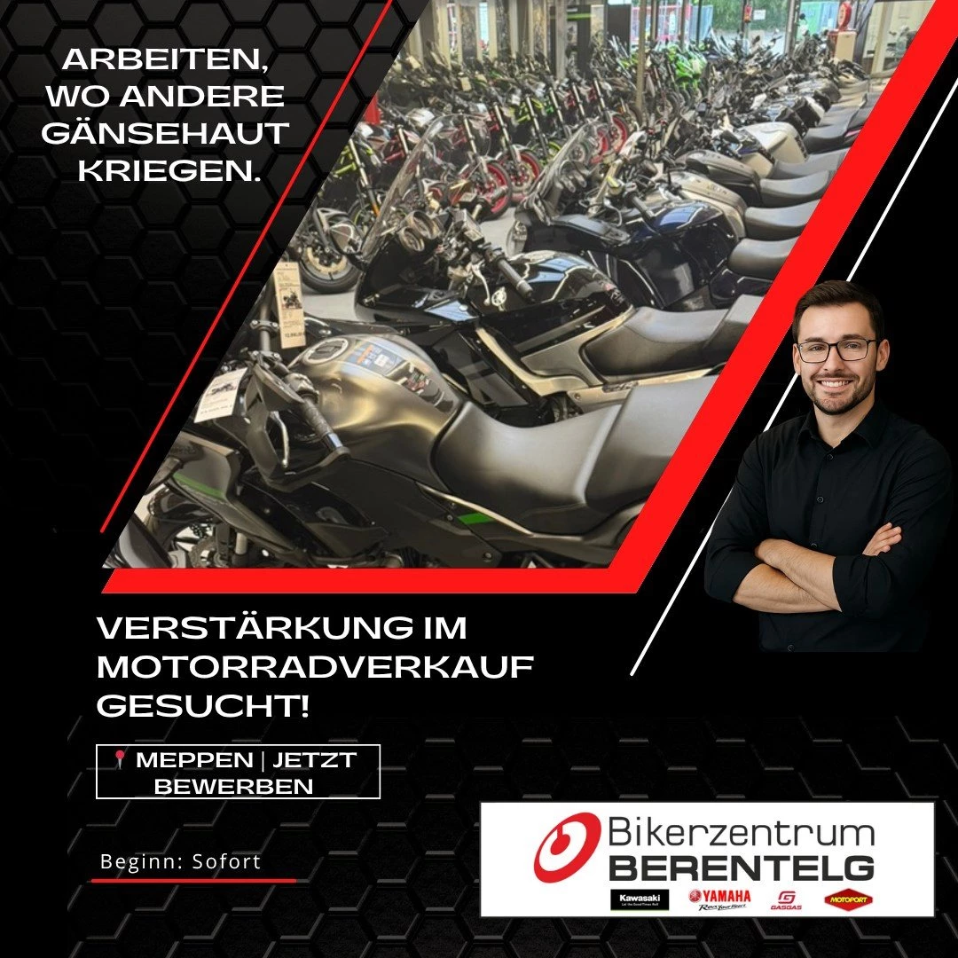 Vorschaubild für Post - 🏍️ Mach dein Hobby zum Beruf!

Du hast Lust auf Vertrieb, arbeitest gerne mit Menschen und findest Motorräder einfach geil?
Dann könnte das genau dein nächster Job sein.

Wir wachsen weiter und suchen Verstärkung im Verkauf beim Bikerzentrum-Berentelg.

🔥 Egal ob:
• Vertriebserfahrung
• Kaufmännischer Background
• oder motivierter Quereinsteiger

👉 Wichtig ist: Du hast Bock auf Verkauf und auf Motorräder.

Was dich erwartet:
• Starker Verdienst mit Provision
• Strukturierte Einarbeitung
• Planbare Arbeitszeiten
• Ein Team, das wirklich zusammenhält

➡️ Kein komplizierter Bewerbungsprozess
➡️ Kein Anschreiben nötig

👉 Hier direkt informieren & bewerben:
https://www.berentelg.online/verkaeufer-motorrad/

💬 Schreib uns gerne oder markiere jemanden, für den das passen könnte