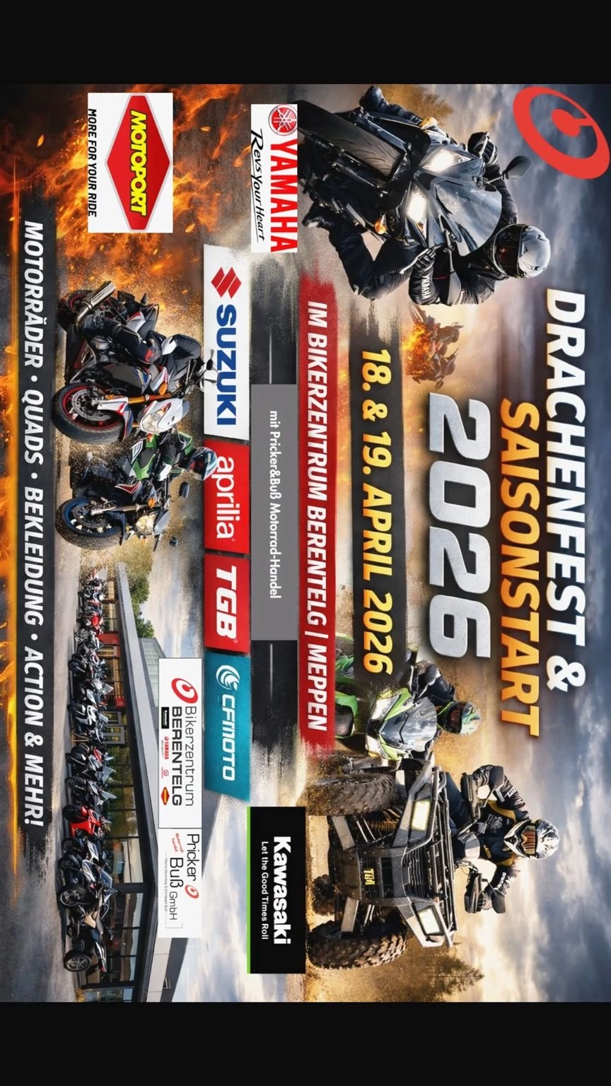 Vorschaubild für Post - 🚁 Ein Flug. Ein Blick. Alles drin.

Vom Showroom über die Werkstatt bis in unseren neuen Bekleidungsshop –
so sieht Motorradleidenschaft beim Bikerzentrum BERENTELG aus. 🏍️🔥

Und genau hier steigt am Wochenende das Highlight:
🐉 Drachenfest & Saisonstart

👉 Neue Bikes.
👉 Über 40 Vorführfahrzeuge.
👉 Bekleidung auf über 750 m².
👉 Action, Community & echtes Biker-Feeling.

📍 Meppener Str. 22, Meppen
📅 Dieses Wochenende | 10–16 Uhr

Komm vorbei und erlebe es live – nicht nur aus der Luft.

🎥 Collab mit: @EmslandEtage2 & @Phase2

#Drachenfest #Saisonstart #BikerzentrumBERENTELG #MotorradEvent #Drohne #Meppen #Motorradliebe #BikeLife #EmslandEtage2 #Phase2