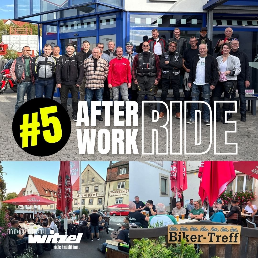 Vorschaubild für Post - 🔥 5. AFTER WORK RIDE 
Was für eine Runde! 🔥

Beim 5. After Work Ride haben wir wieder ordentlich Kilometer gesammelt – und diesmal waren wir mit zahlreichen Bikes in drei Gruppen unterwegs.

Von Sennfeld ging es auf eine richtig starke Runde durch Unterfranken:
🏍️ Richtung Eußenheim
⛰️ weiter hoch Richtung Hammelburg
💨 runter über Arnstein
🍻 und zum gemeinsamen Abschluss nach Wipfeld.

Rund 150 Kilometer Kurven, Landschaft, Benzingespräche und jede Menge gute Laune. Drei Gruppen, unterschiedliche Bikes, aber ein gemeinsames Ziel: zusammen fahren und einen geilen Feierabend auf zwei Rädern verbringen! 🤘

Danke an alle Teilnehmer, die dabei waren und den 5. After Work Ride zu dem gemacht haben, was er sein soll: Motorrad fahren. Freunde treffen. Feierabend genießen.

Und jetzt heißt es wieder: Vorfreude! 🔥
Am 03.09. findet unser letzter AFTER WORK RIDE für diese Saison statt. 🏍️💨
Wir freuen uns auf euch! Stay tuned! 😎💪

#MotorradWitzel #AfterWorkRide #AfterWorkRide2026 #Motorradfahren #Biker #Motorradtour #Unterfranken #BMWMotorrad #Yamaha #RideTogether #BikerLife #Motorradliebe #Wipfeld #Hammelburg #Eußenheim #Arnstein