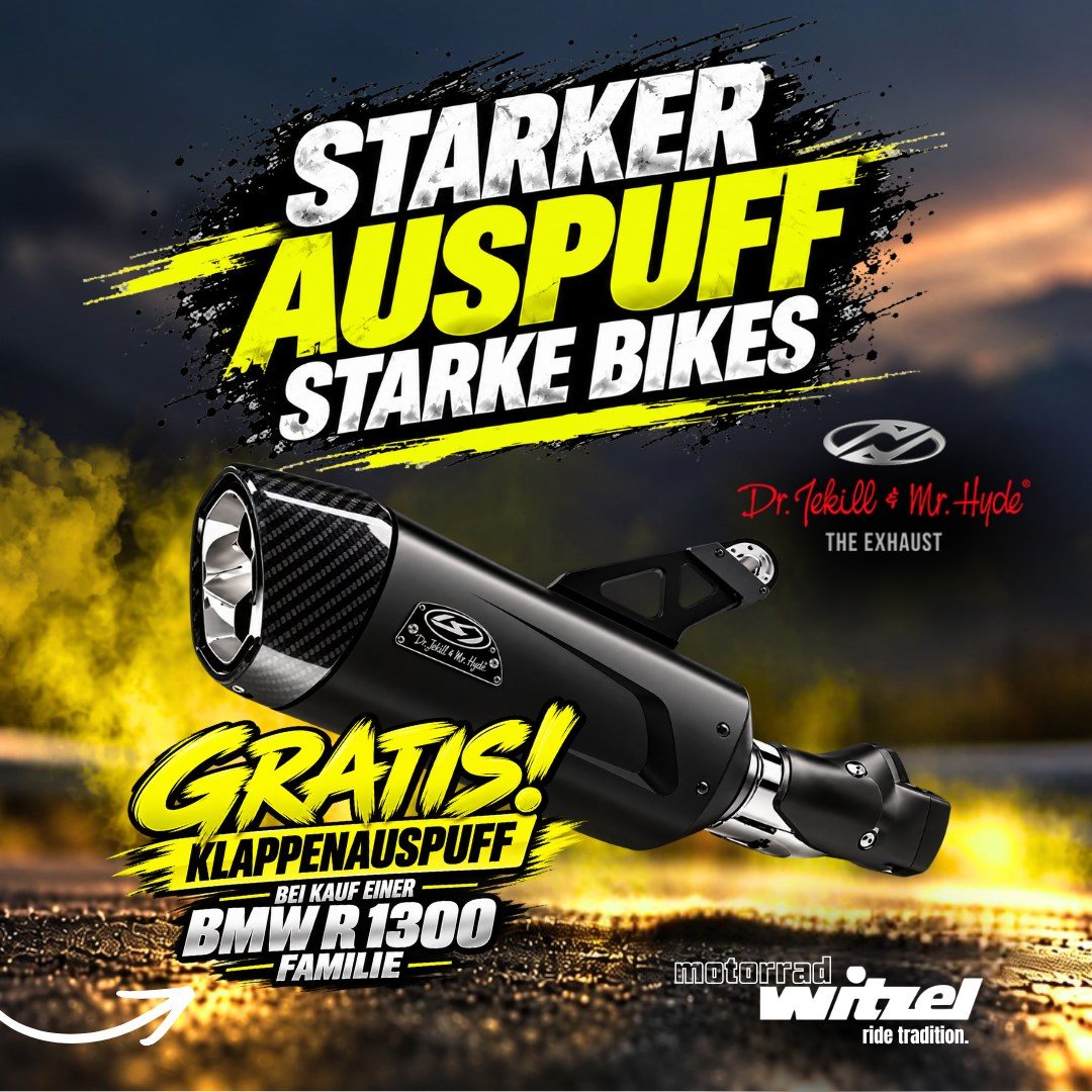 Vorschaubild für Post - 🏍️🔥 STARKER AUSPUFF. STARKE BIKES.

Stell dir vor: Du kaufst deine neue BMW und wir legen noch einen drauf!🥳

💥 JEKILL & HYDE KLAPPENAUSPUFF GRATIS DAZU!
The Jekill & Hyde Company GmbH 

Beim Kauf eines Neufahrzeugs aus der BMW R 1300 Familie schenken wir dir eine Jekill & Hyde Klappenauspuffanlage inklusive Montage.
Dein Vorteil: 2.999 € gespart! 💰 💰 

Gilt für folgende Modelle:

✅ BMW R 1300 GS
✅ BMW R 1300 GS Adventure
✅ BMW R 1300 RT
✅ BMW R 1300 RS

👉 Jetzt vorbeikommen, unsere BMW R 1300 Modelle entdecken, Sound genießen und Witzel-Deal sichern!

#MotorradWitzel #BMWMotorrad #BMWR1300GS #R1300GSAdventure #R1300RT #R1300RS #JekillAndHyde #MotorradDeal #RideTradition
