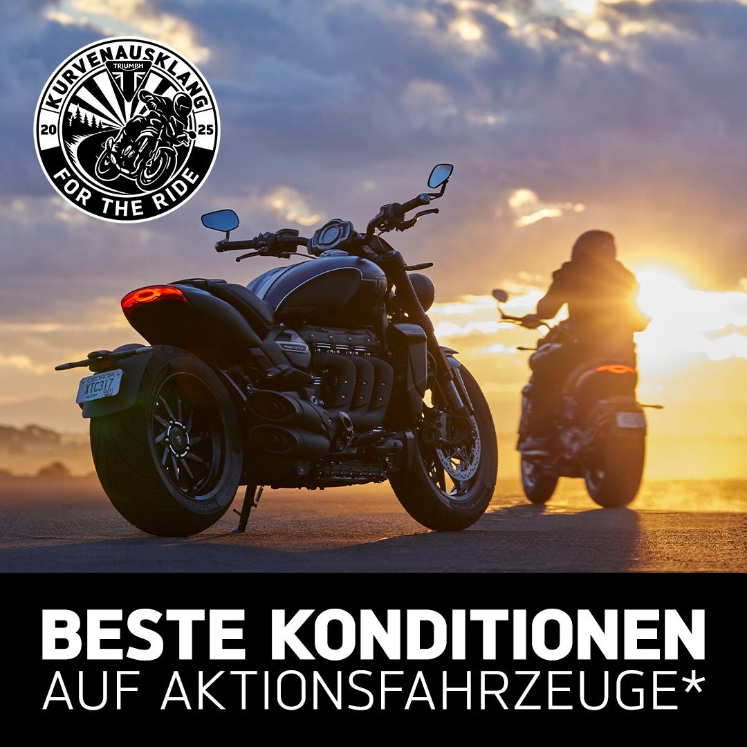 Vorschaubild für Post - Kurvenausklang - der Saisonabschluss bei Triumph 🏁
Ab dem 19. September 2025 feiern wir an unseren Standorten Leibnitz und Villach den großen Triumph Kurvenausklang! Mit unserer Aktionswoche „Kurvenausklang“ laden wir Dich herzlich ein, die Saison gemeinsam ausklingen zu lassen – mit starken Angeboten, jeder Menge Fahrspaß und echten Benzingesprächen.
🏍️ Probefahrten mit ausgewählten Modellen
💥 Von 19 bis 27. September: Exklusive Angebote auf Demo- und Lagerfahrzeuge!
🍽️ Zwischendurch warten kühle Drinks und herzhafte Snacks auf dich. Perfekt für eine Pause zwischen Probefahrten und Benzingesprächen!
Der Sommer neigt sich dem Ende zu – doch bei Triumph wird’s noch einmal richtig spannend! Mit unserer Aktionswoche „Kurvenausklang“ laden wir Dich herzlich ein, die Saison gemeinsam ausklingen zu lassen – mit starken Angeboten, jeder Menge Fahrspaß und echten Benzingesprächen.
Denn auch wenn die Tage kürzer werden – die Leidenschaft für Kurven bleibt.
Die letzte Runde geht auf uns!
#fortheride #triumphmotorcycles #kurvenausklang2025 #triumphsüdsteiermark