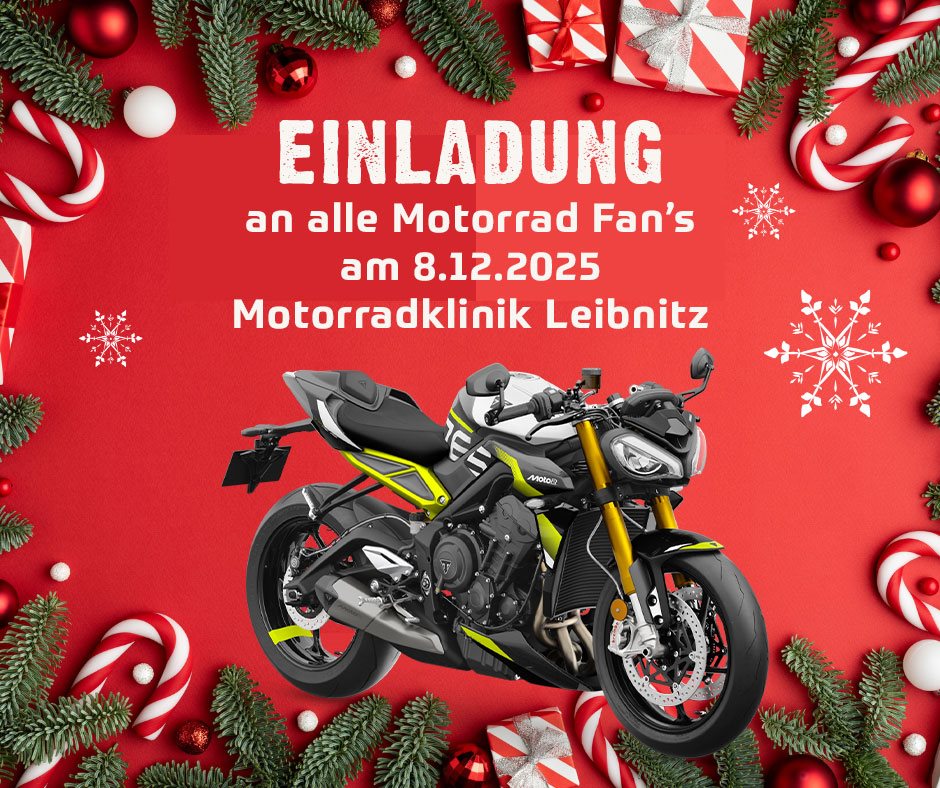 Vorschaubild für Post - Triumph Preview Tour 2026!
Du willst nicht länger auf die neue Saison warten?
Stille deinen Hunger nach aufregender Bike-Action und lerne die Modellneuheiten 2026 auf unserer Preview Tour kennen!

📅 Am 08. Dezember dreht sich in der Motorradklinik Leibnitz alles rund um's Bike! Mit brandneuen Bikes, Snacks und Glühwein, tolle Angebote, MWST geschenkt auf Bekleidung, Helme und Accessoires!

📍 Einlass ab 09 Uhr – Motorradklinik Leibnitz!
https://www.motorradklinik.at/de/custom-news
#triumphpreview  #triumphmotorcycles #ForTheRide  #triumphsteiermark  #motorradklinik #neuheiten2026