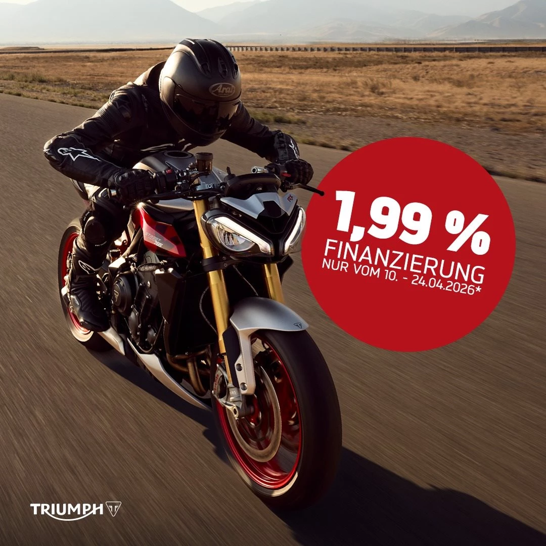 Vorschaubild für Post - 🚨 NUR FÜR ZWEI WOCHEN: Sichere dir im Aktionszeitraum dein Traumbike mit der 1,99 % Finanzierung auf fast alle Triumph-Modelle!*

*Angebotsdetails siehe Webseite
🔗 Triumph Kärnten:
https://www.triumph-kaernten.at/de