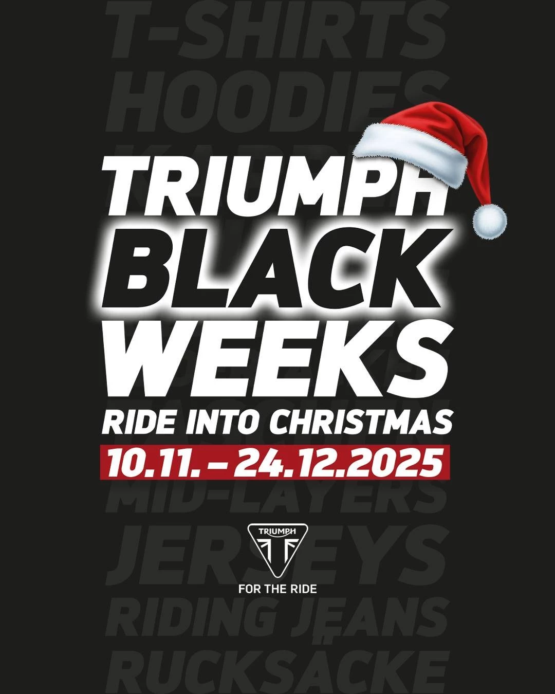 Vorschaubild für Post - DIE TRIUMPH BLACK WEEKS SIND ZURÜCK! 
Sichere dir jede Menge exklusive Deals rund um Bekleidung, Zubehör und mehr bei uns im Showroom. 🤝

Wir freuen uns auf dich!
#triumph #triumphmotorcycles #fortheride #blackweeks