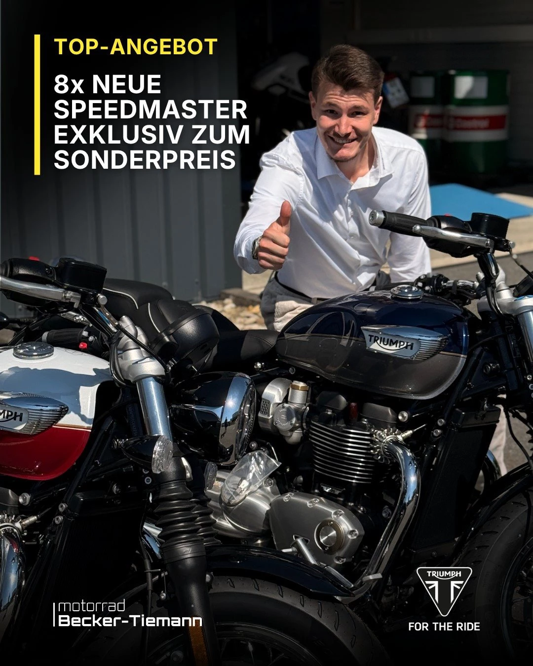 Vorschaubild für Post - Ab sofort bei uns in Paderborn: 8x neue Speedmaster aus dem Modelljahr 2025!

Zum unschlagbaren Preis von nur 11.500 Euro - nur bei uns.

Du hast die Wahl zwischen zwei edlen Farbkombinationen:
- Snowdonia / Cranberry Red
- Pacific Blue / Silver White

Komm vorbei und schau sie dir direkt vor Ort an oder online bei mobile.de oder ebay Kleinanzeigen. 

#triumphpaderborn #speedmaster #triumphgermany #beckertiemannmotorrad