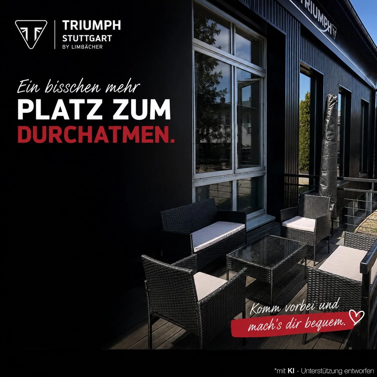 Vorschaubild für Post - Ein bisschen mehr Platz zum Durchatmen.☺️

Ab sofort könnt ihr es euch bei uns auch draußen gemütlich machen. Ob während ihr auf eure Maschine wartet, bei einem Kaffee zwischendurch oder einfach für ein paar entspannte Minuten... Unser neuer Außenbereich bietet euch einen gemütlichen Platz im Schatten.

Gerade an warmen Tagen perfekt, um kurz rauszugehen, frische Luft zu schnappen und die Zeit bei uns entspannt zu verbringen.🌤️
