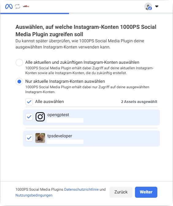 Instagram-Konten auswählen