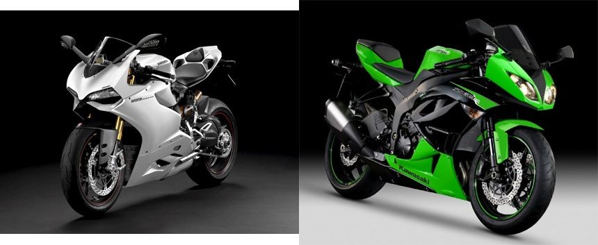 Ducati 1199 Panigale S 2013 vs Kawasaki Ninja ZX-6R 2012