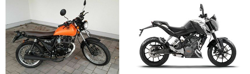 Motorrad Vergleich Luxxon SixtySix 125 2022 vs. KTM 125 Duke 2012