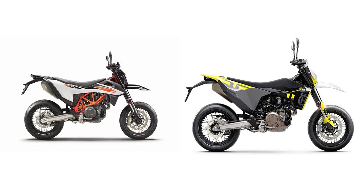 Motorrad Vergleich KTM 690 SMC R 2020 vs. Husqvarna 701 Supermoto 2023