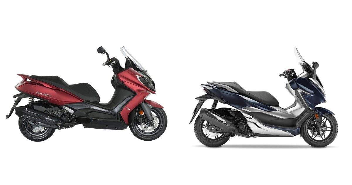 Motorrad Vergleich Kymco New Downtown 350i ABS 2020 vs. Honda Forza 300 2020