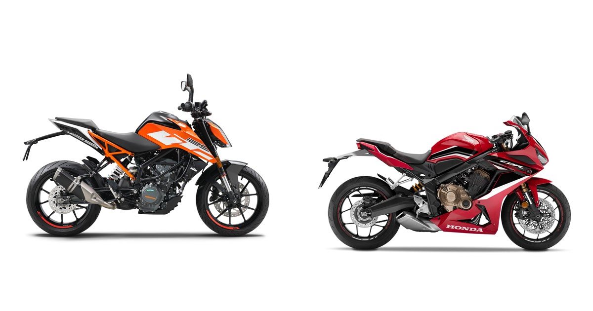motorrad-vergleich-ktm-125-duke-2019-vs-honda-cbr650r-2021