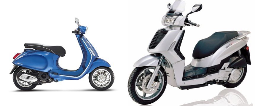Motorrad Vergleich Vespa Sprint 50 2T 2014 vs. Kymco People S 50 2009
