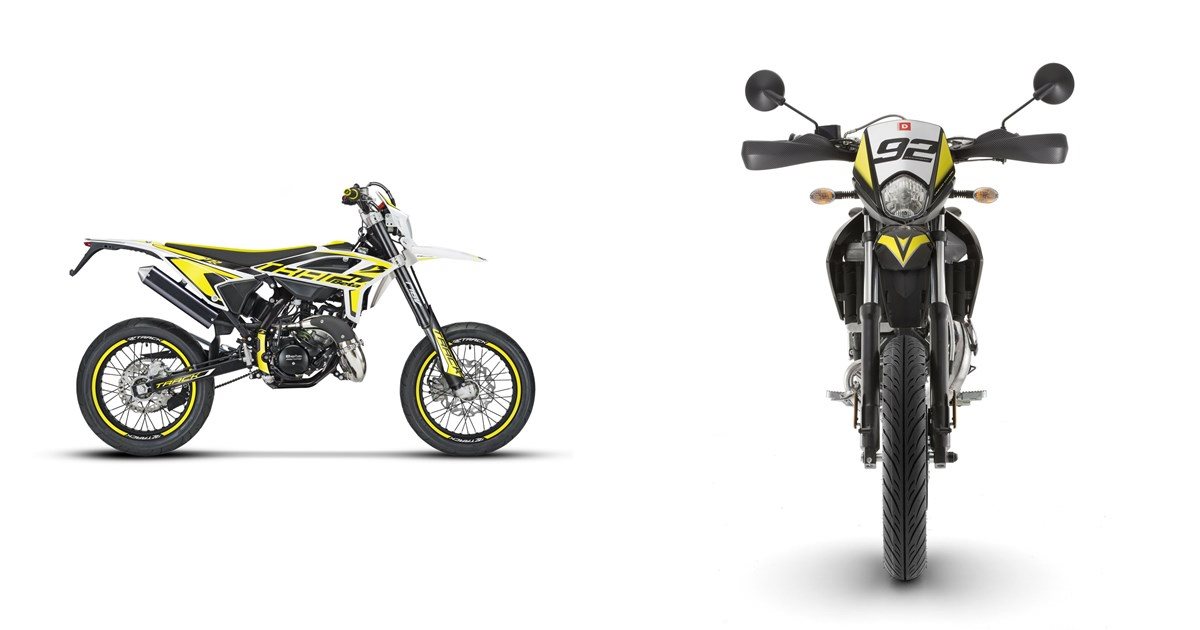 Motorrad Vergleich Beta RR 50 Motard Track 2023 vs. Derbi Senda DRD X-Treme  50 SM Limited Edition 2020