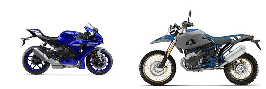 Motorrad Vergleich Yamaha R1 2021 vs. BMW HP2 Enduro 2009