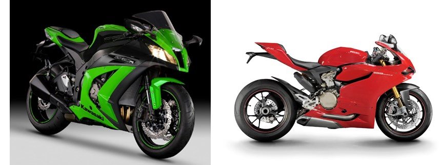 Kawasaki Ninja ZX-10R 2012 vs Ducati 1199 Panigale S 2012