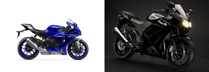 Motorrad Vergleich Yamaha R1 2021 vs. Kawasaki Ninja 250R 2009