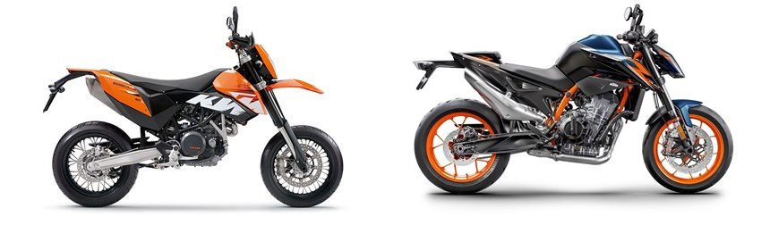 Motorrad Vergleich KTM 690 SMC 2009 vs. KTM 890 Duke R 2022