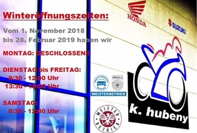 WINTERÖFFNUNGSZEITEN 2018/2019