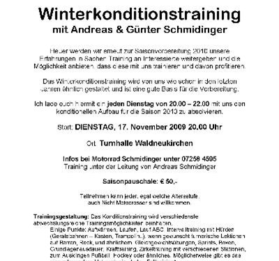 Winterkonditionstraining Turnhalle Waldneukirchen jeden Dienstag ab 17.11.!