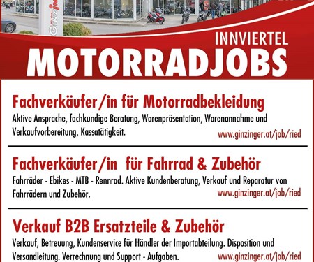 Zweirad Jobs in Oberösterreich bei Ginzinger in Ried/Innkreis