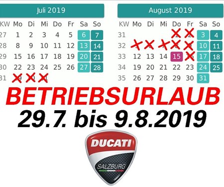 Betriebsurlaub DUCATI SALZBURG