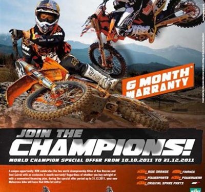 6 Monate Garantie auf 250 und 350 SX-F 2011 für gekaufte Modelle bis 31.12.2011